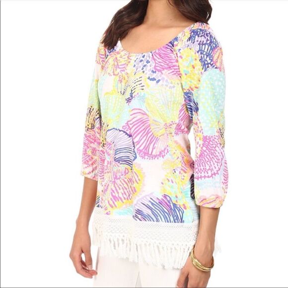 LILLY PULITZER‎ Alia Fringe Blouse in Roar of the Seas Size XXS - Picture 4 of 11